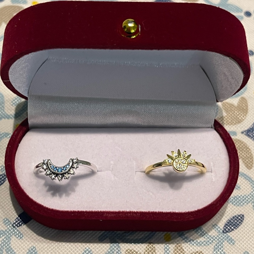 Solid 925 Sterling Silver Sun Moon Dainty Band Ring